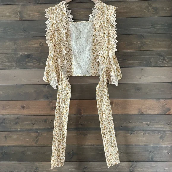 Blue Tassel Reversible Tieback Blouse w/ Crocheted Fringe - Picture 4 of 7